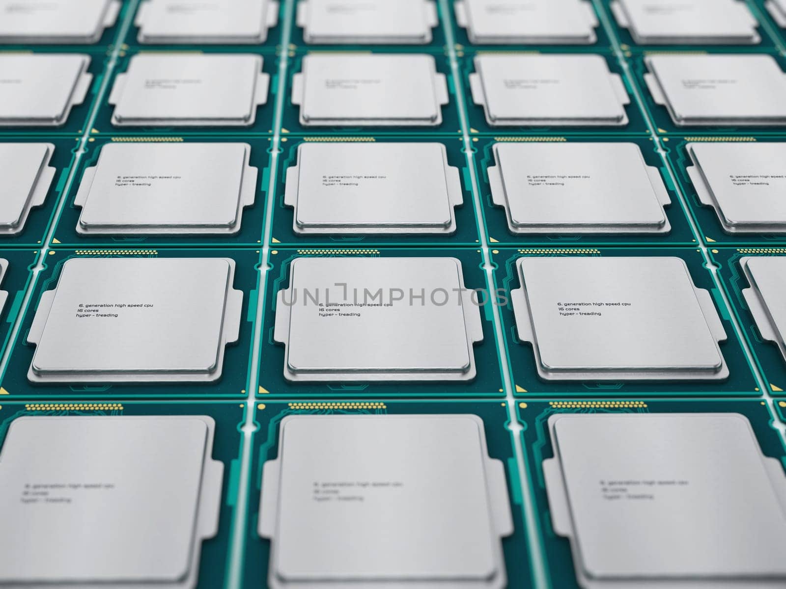 CPUs (central processing units) in a row isolated on white background