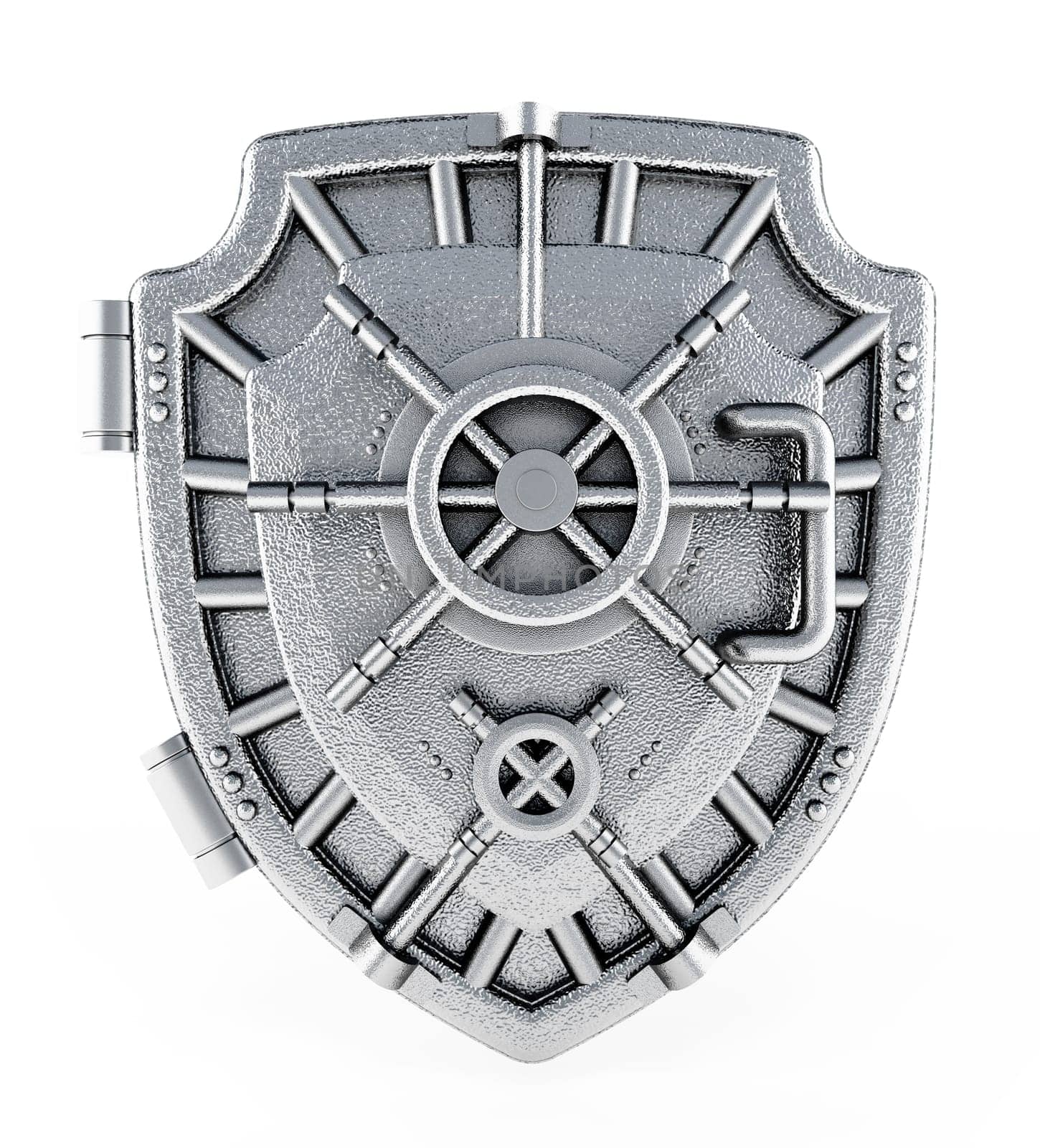 Metal vaulted door with shield shape