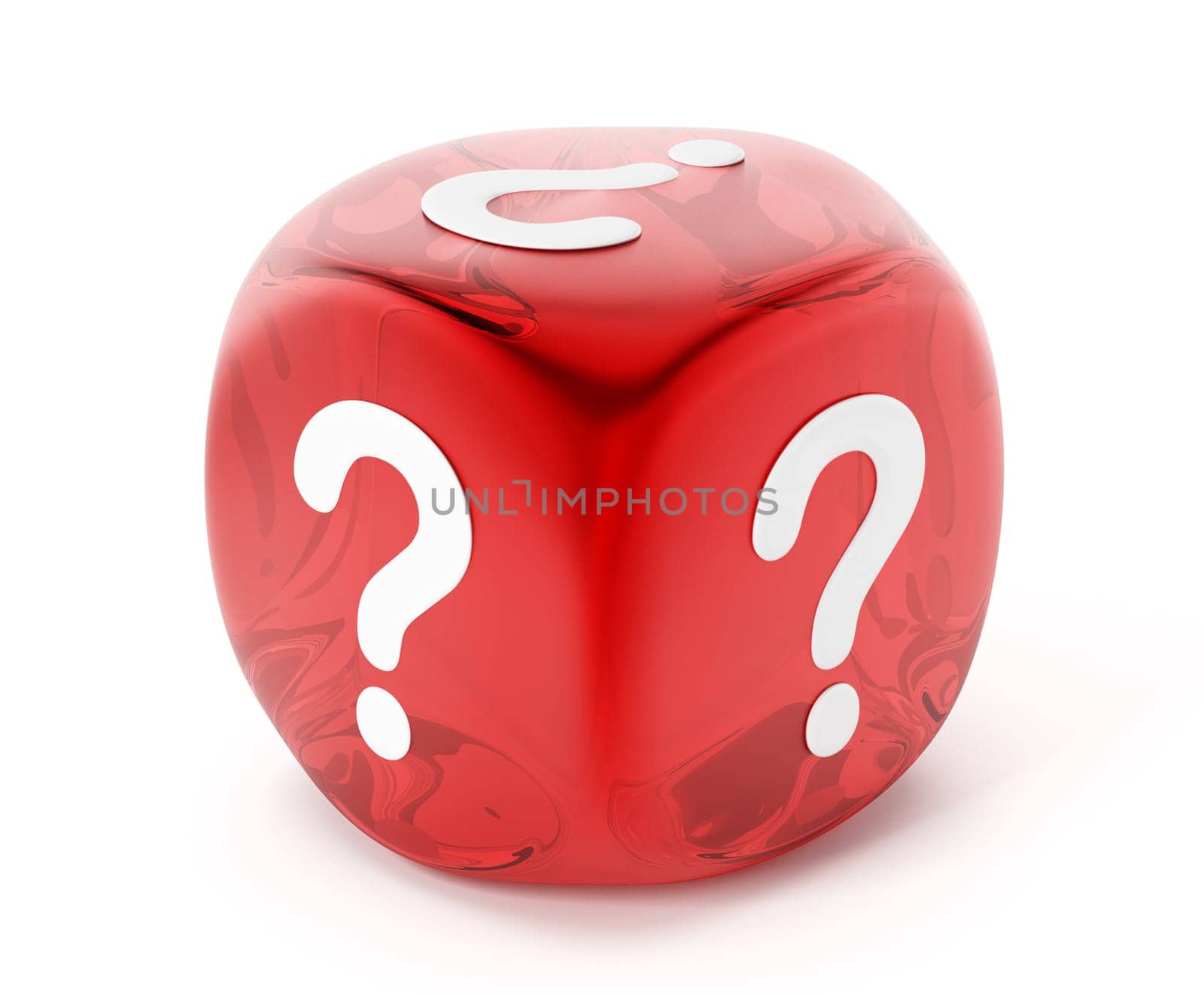 Dice with question mark symbol isolated on white background