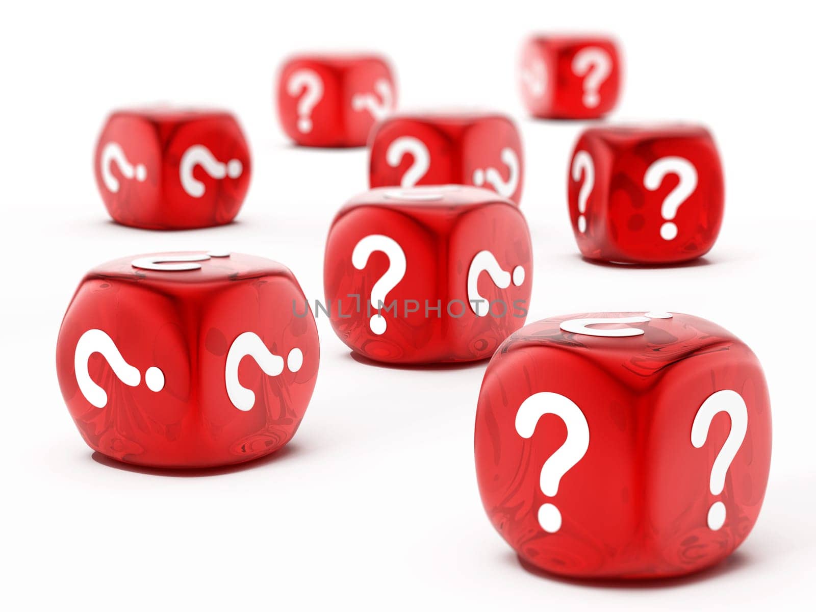 Dice with question mark symbol isolated on white background