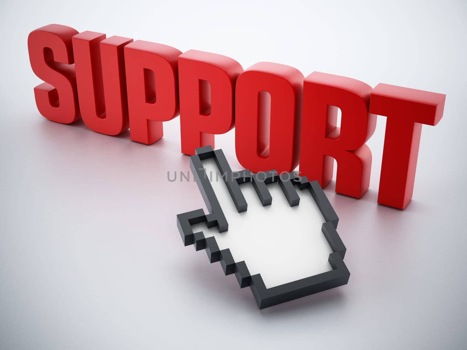Hand cursor on red support word.