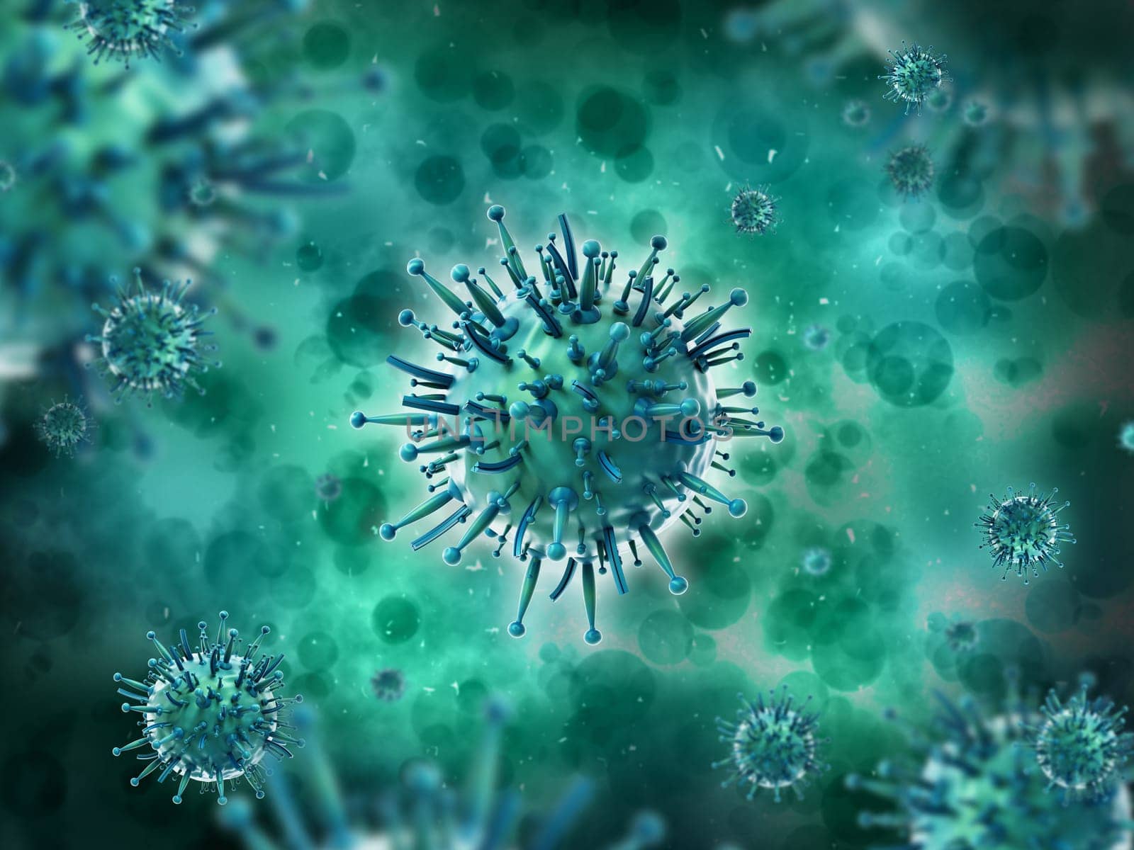 Virus or bacteria on green background