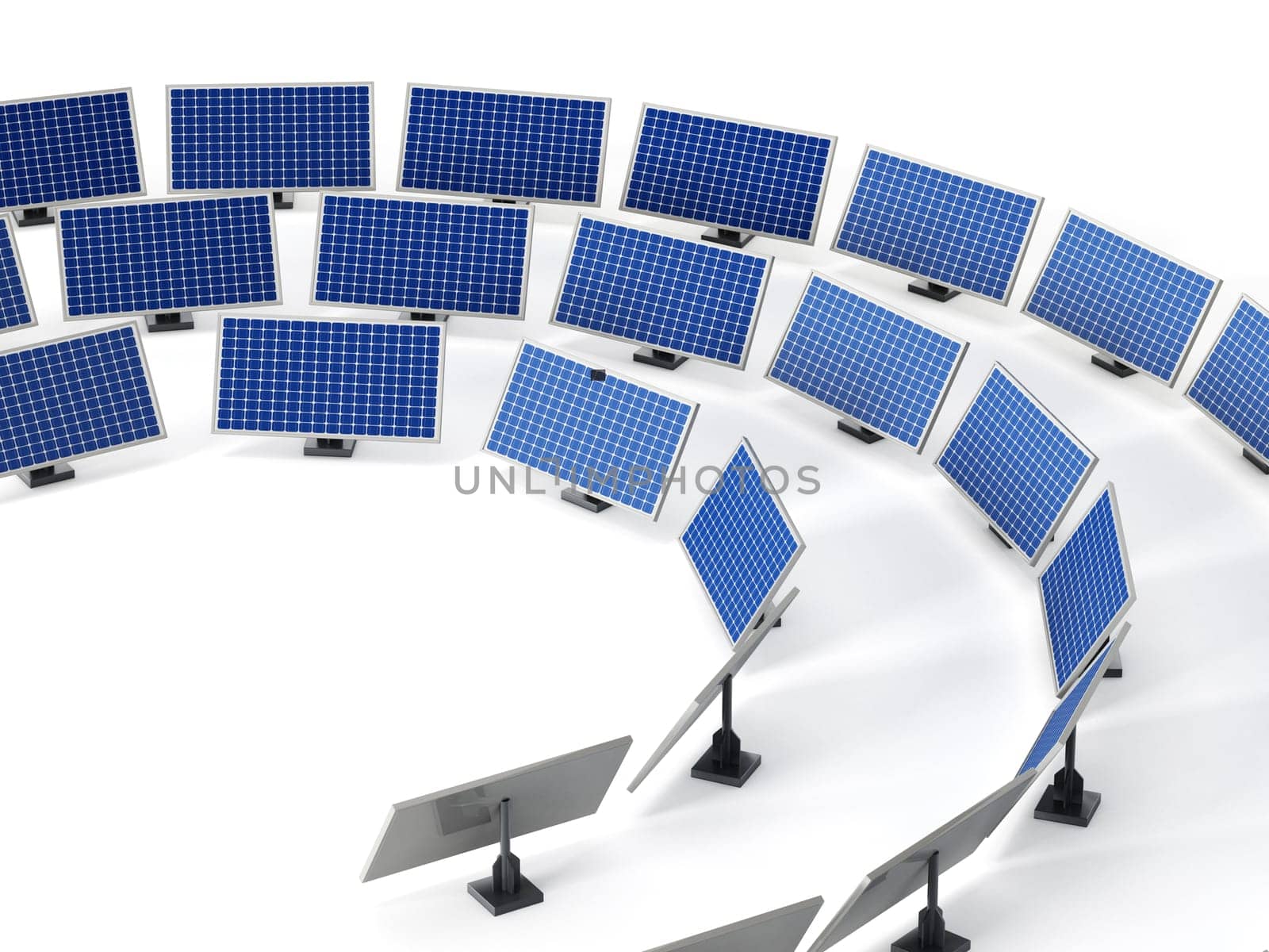 Solar panels arranged in circular formation.