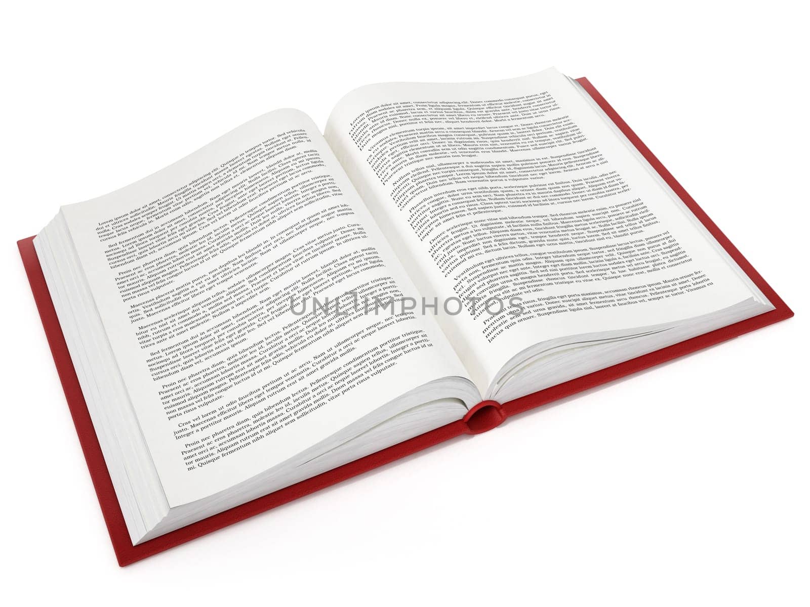 Open book with fictitious lorem ipsum text