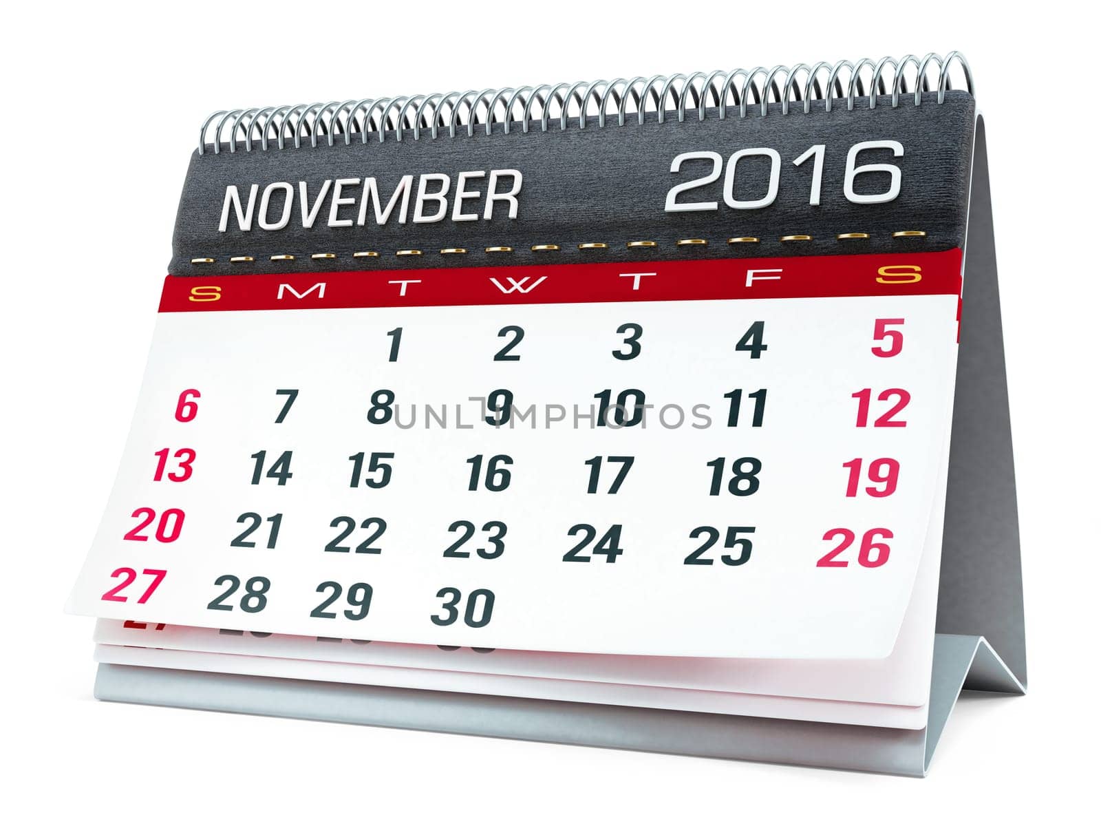 November 2016 desktop calendar isolated on white background