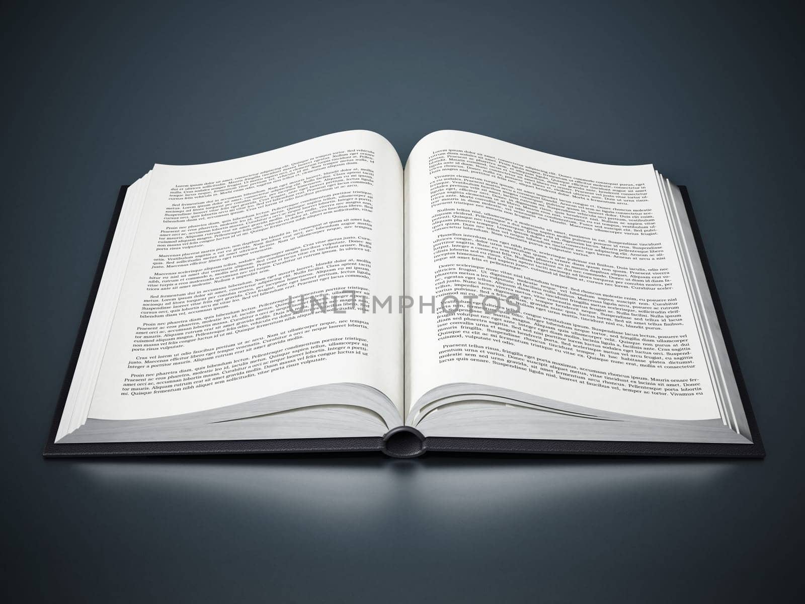 Open book with fictitious lorem ipsum text