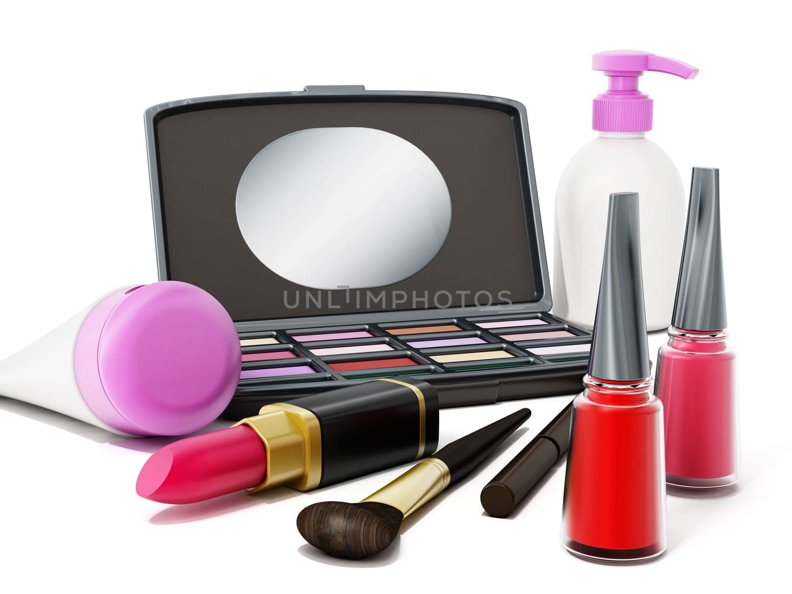 Makeup tools on white background