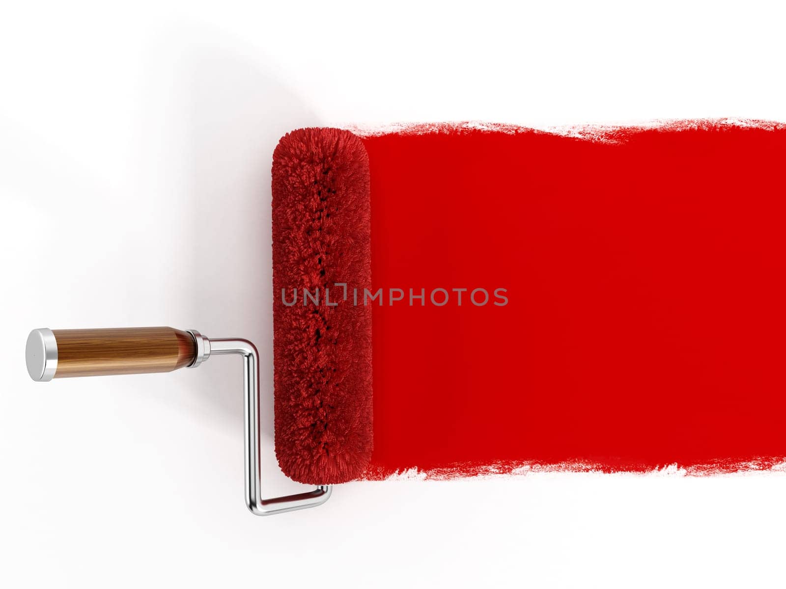Red paint roller isolated on white background.