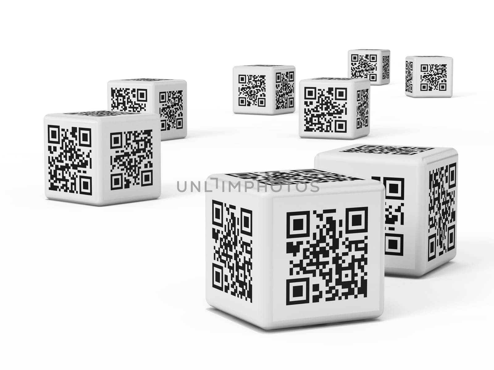 QR code cubes isolated on white background