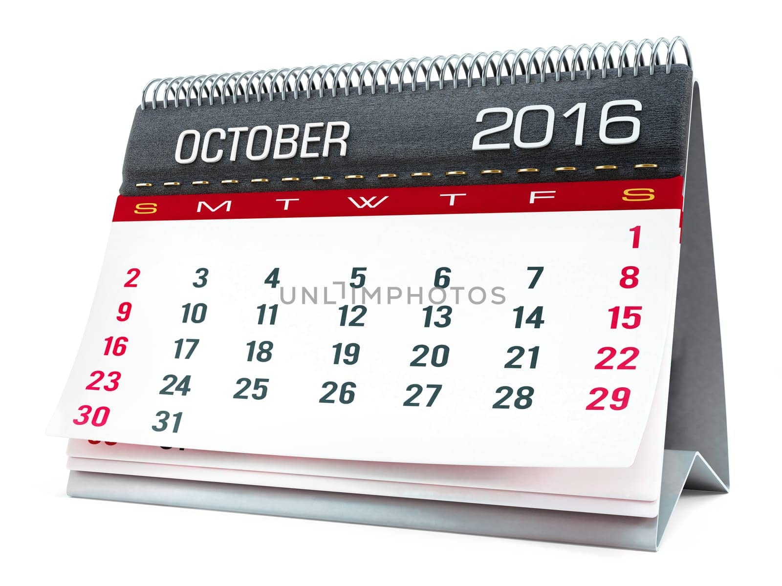 October 2016 desktop calendar isolated on white background
