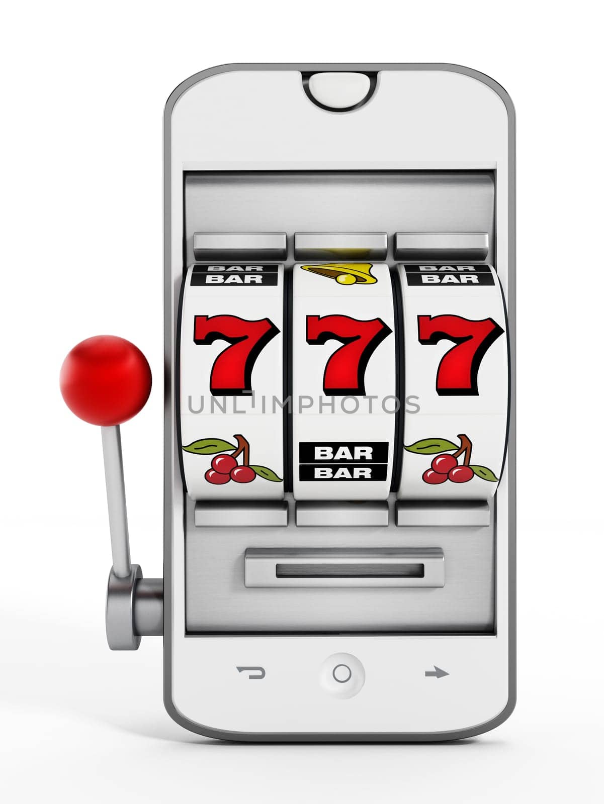 Gambling machine pointing jackpot on smartphone screen.