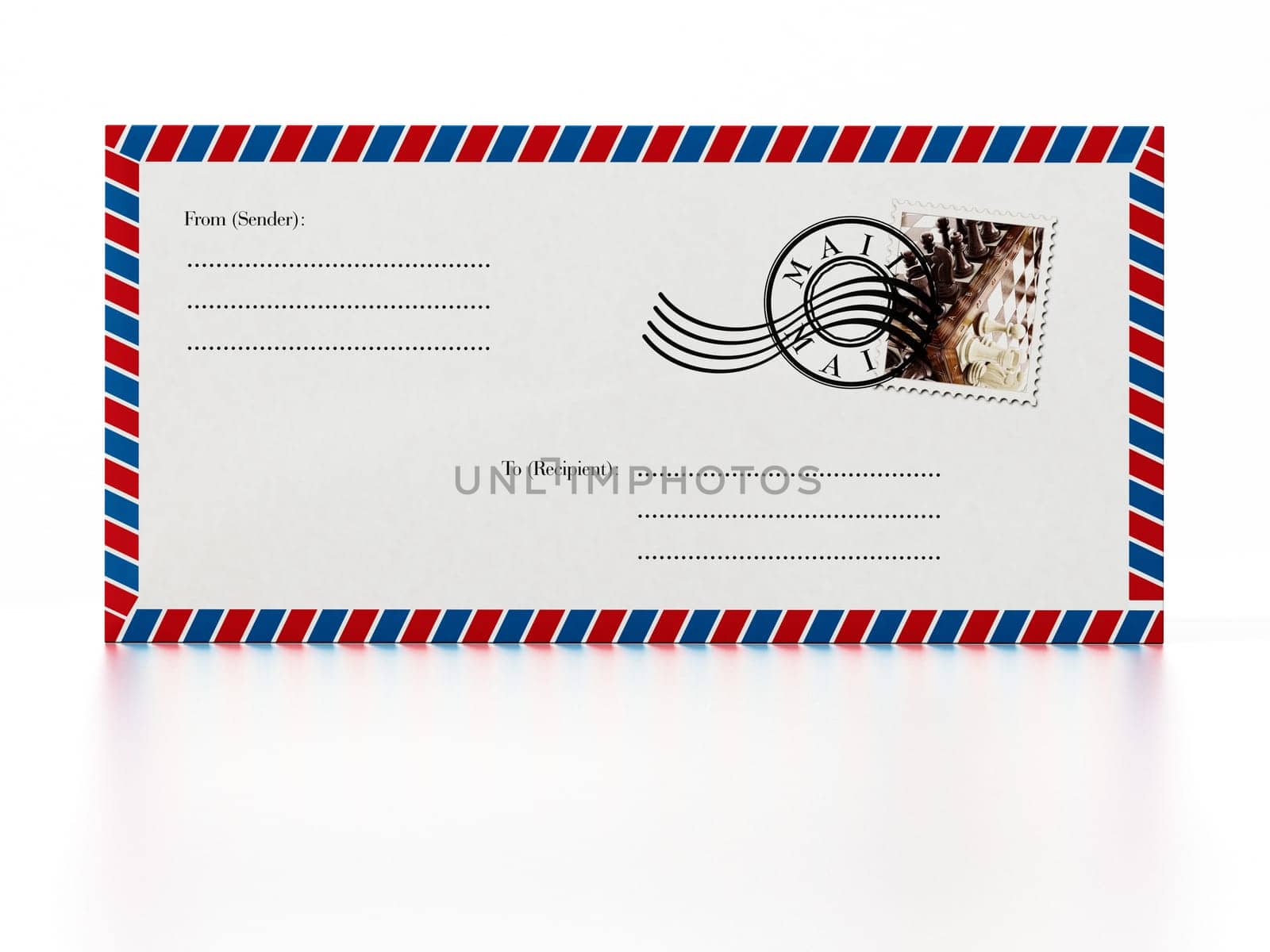 Enveloppe front back side design isolated on white background
