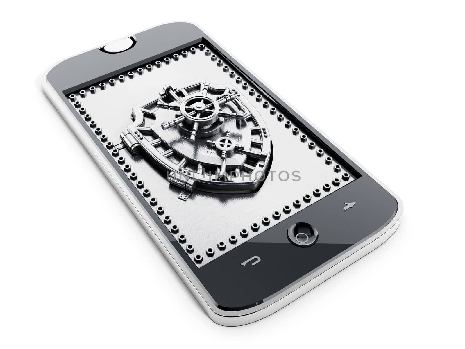 Shield shaped vaulted door on smartphone.