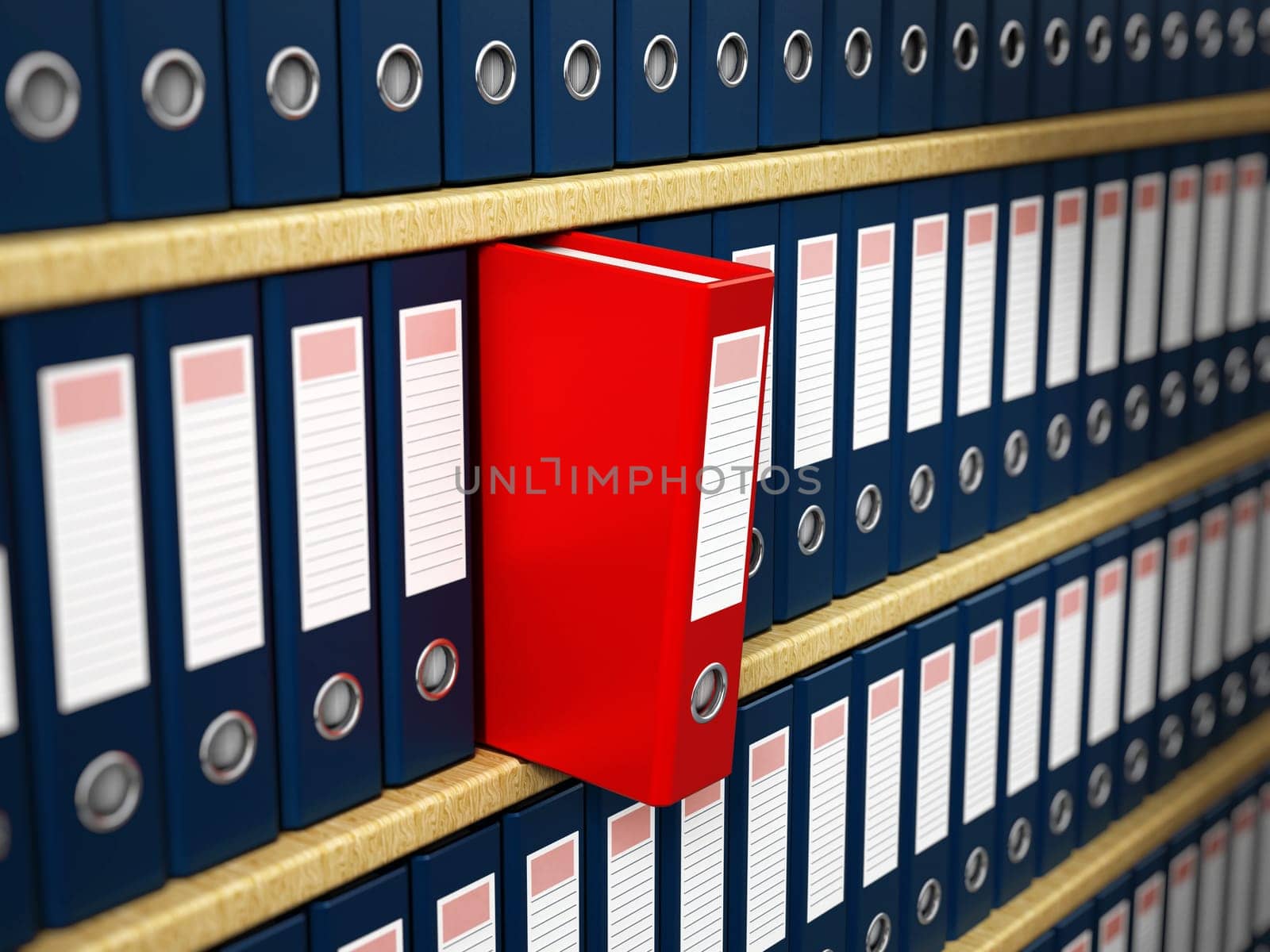 Red folder standing out in the shelf