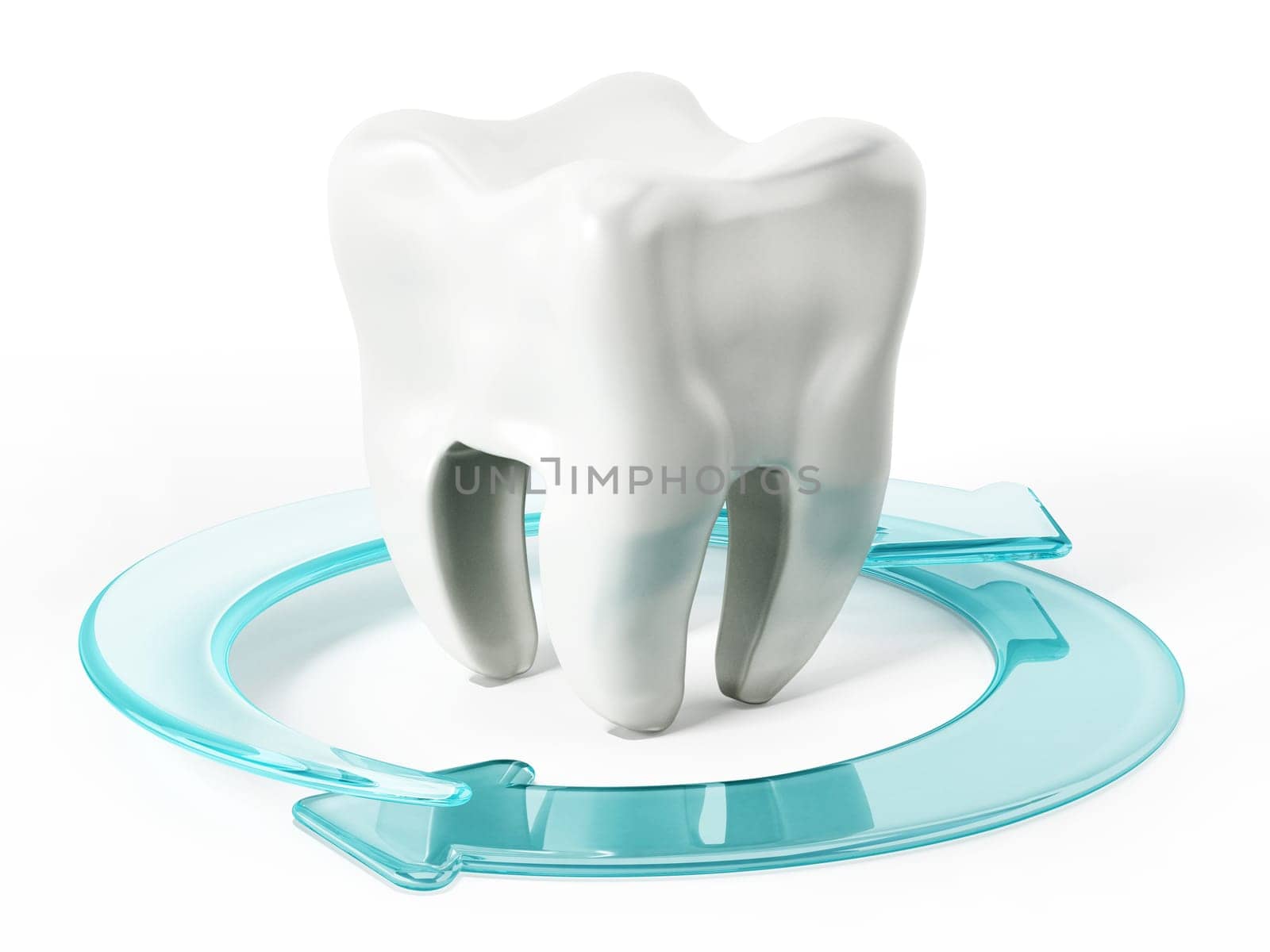 Turning arrows around the white tooth