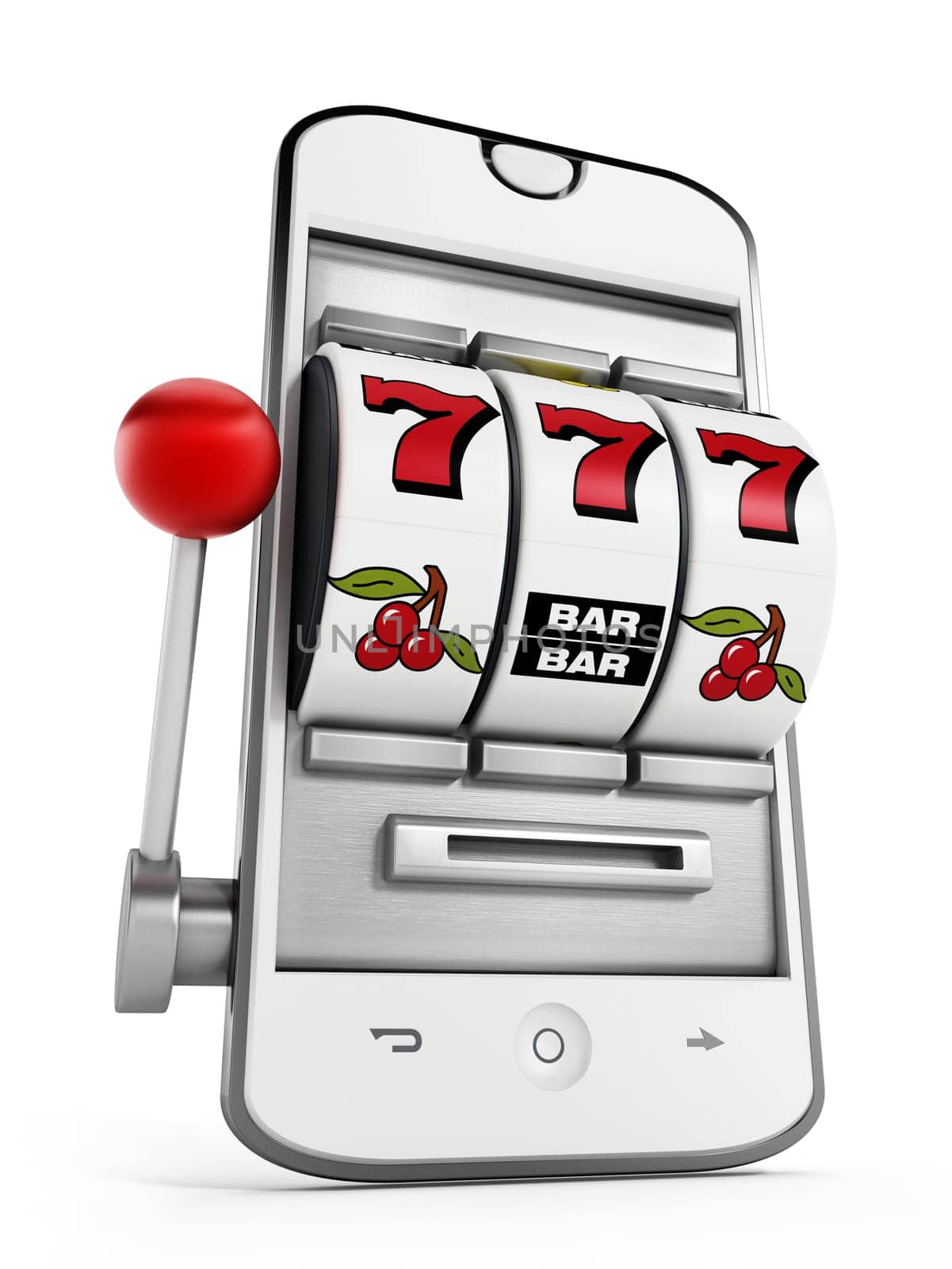 Gambling machine pointing jackpot on smartphone screen.