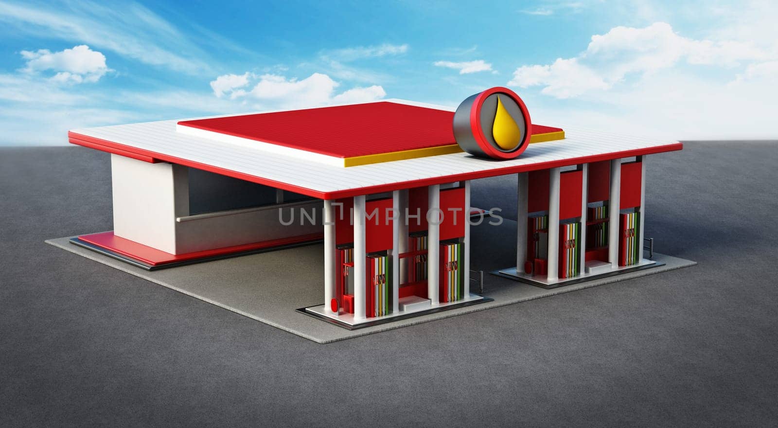 Generic gas station painted with red and white colors