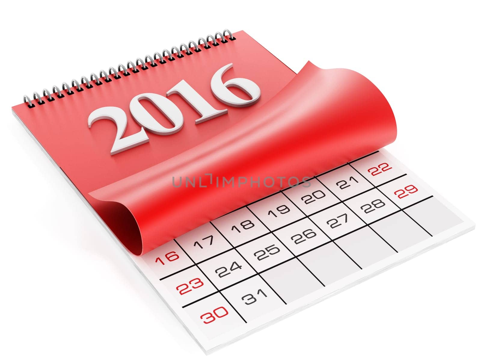 2016 calendar isolated on white background