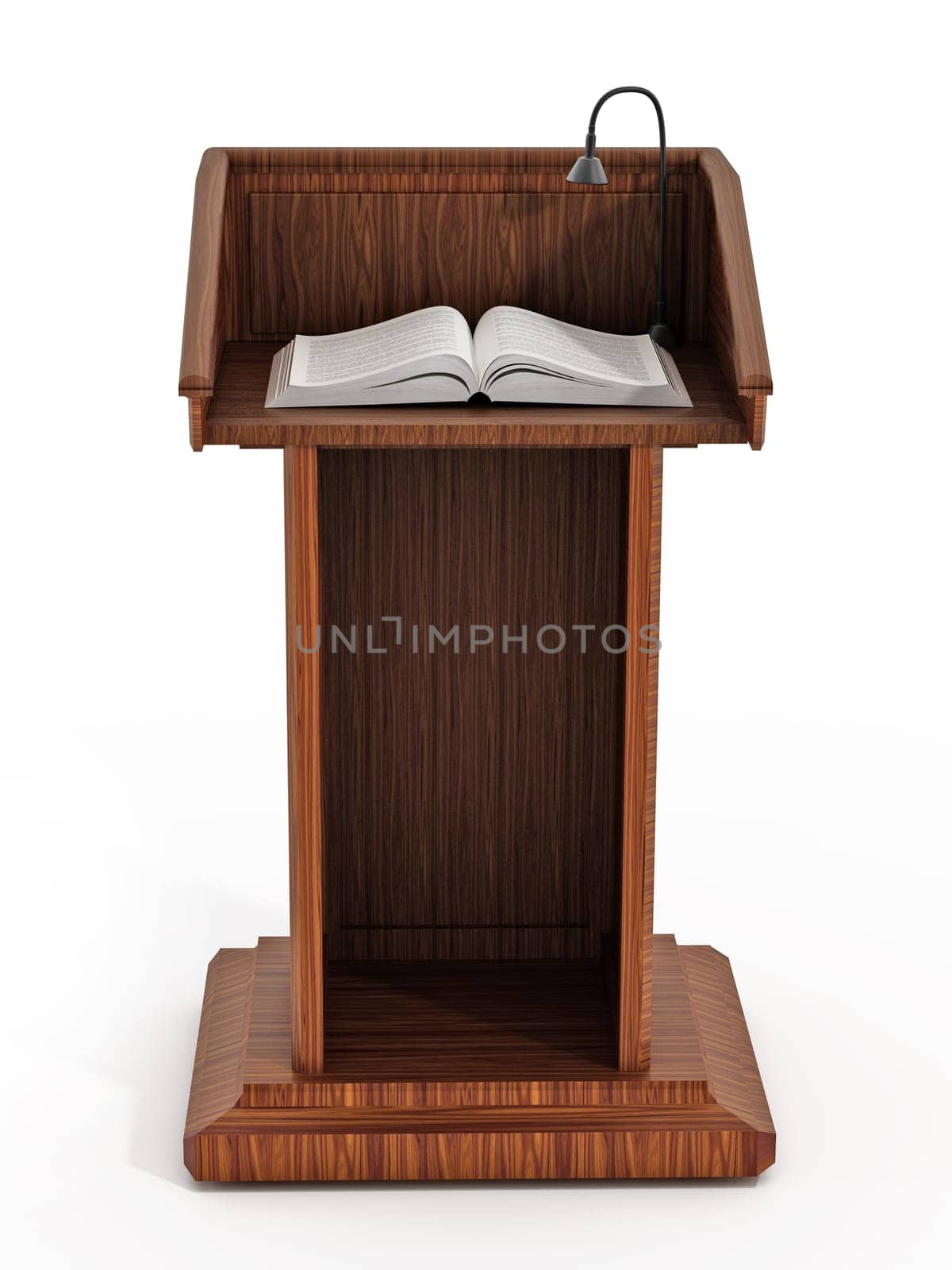 Lectern with open pages isolated on white background