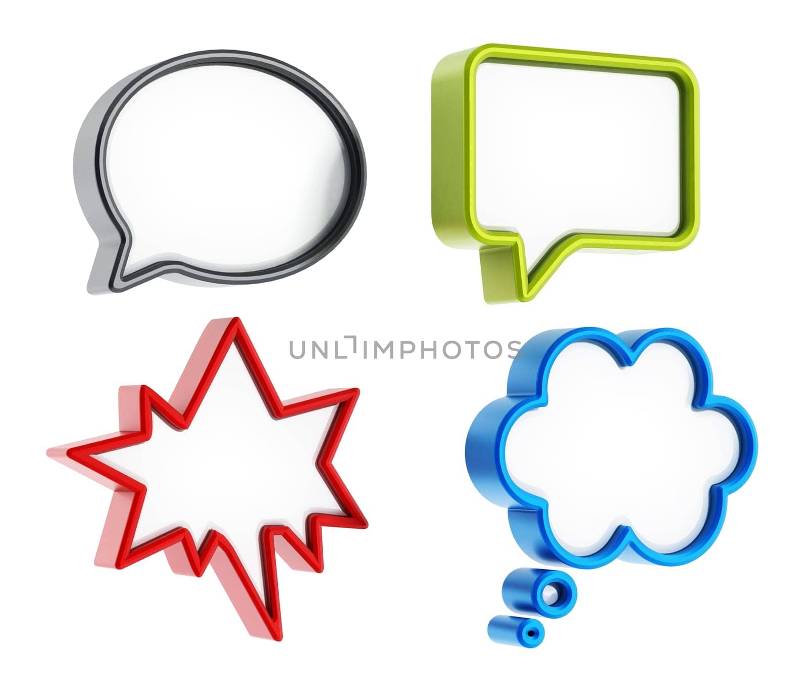 Speech balloons with various shapes isolated on white background