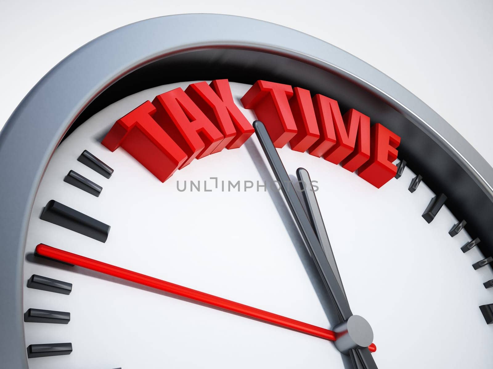 Clock hand pointing tax time isolated on white background