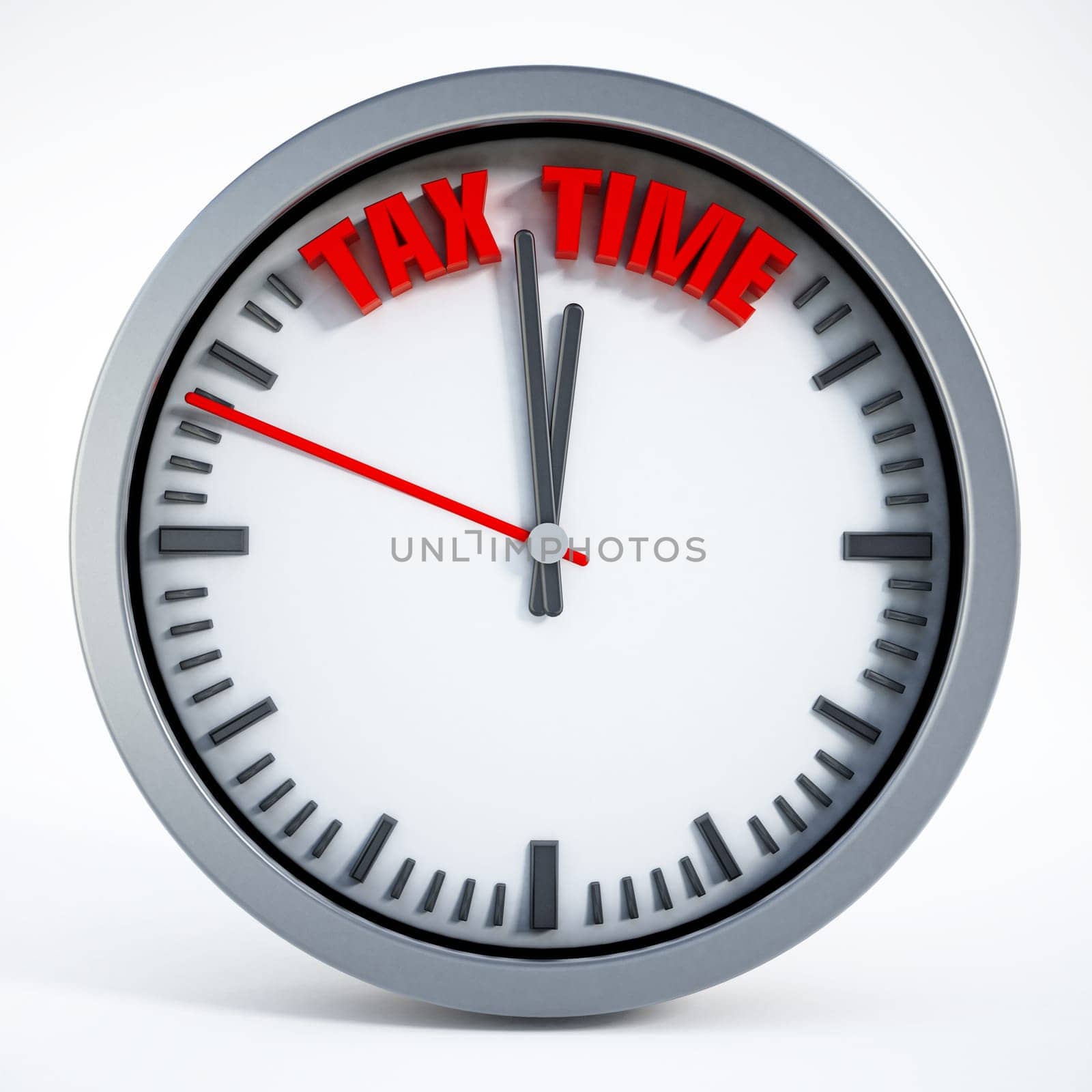 Clock hand pointing tax time isolated on white background