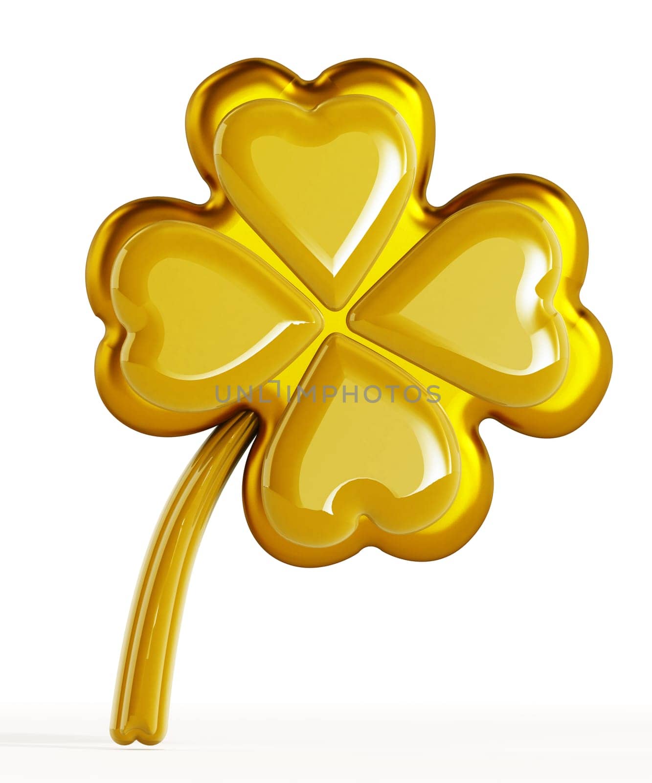 Golden four leaf clover isolated on white background