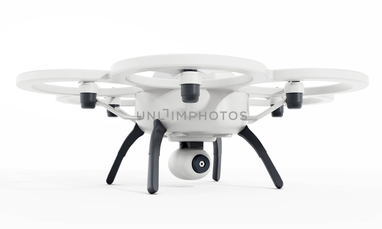 Drone with six propellers isolated on white background