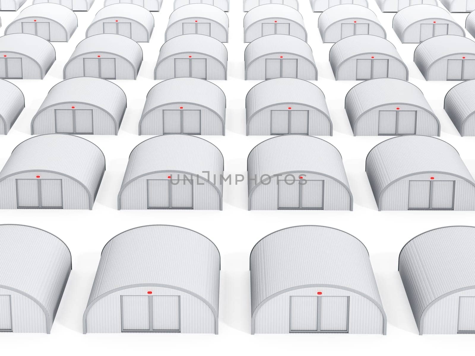 White airplane hangars isolated on white background