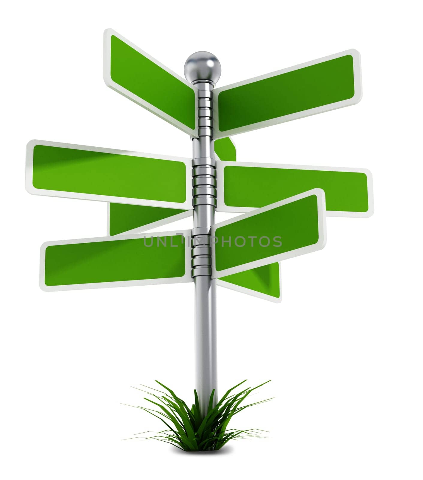 Road post with blank plates isolated on white background