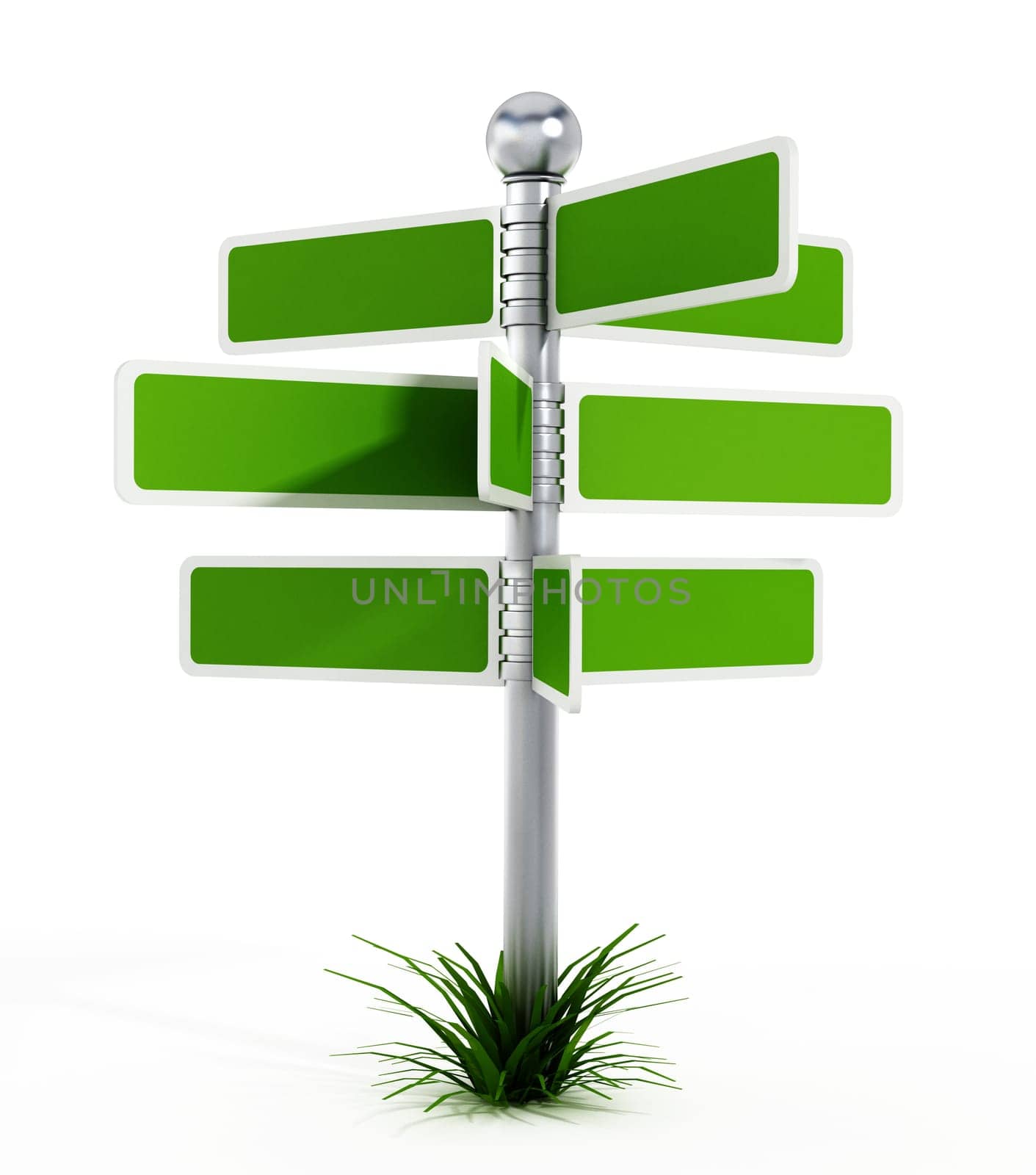 Road post with blank plates isolated on white background