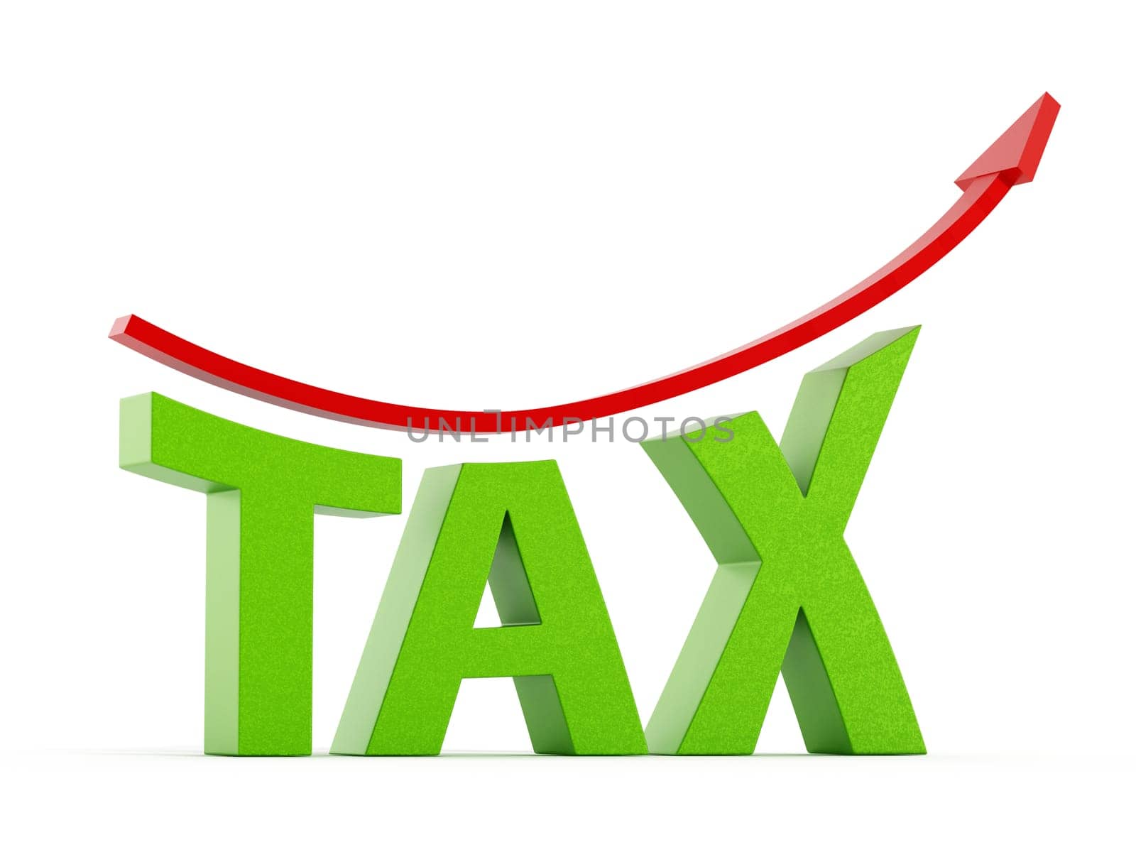 Red arrow going up on the tax text. Increasing taxes concept.