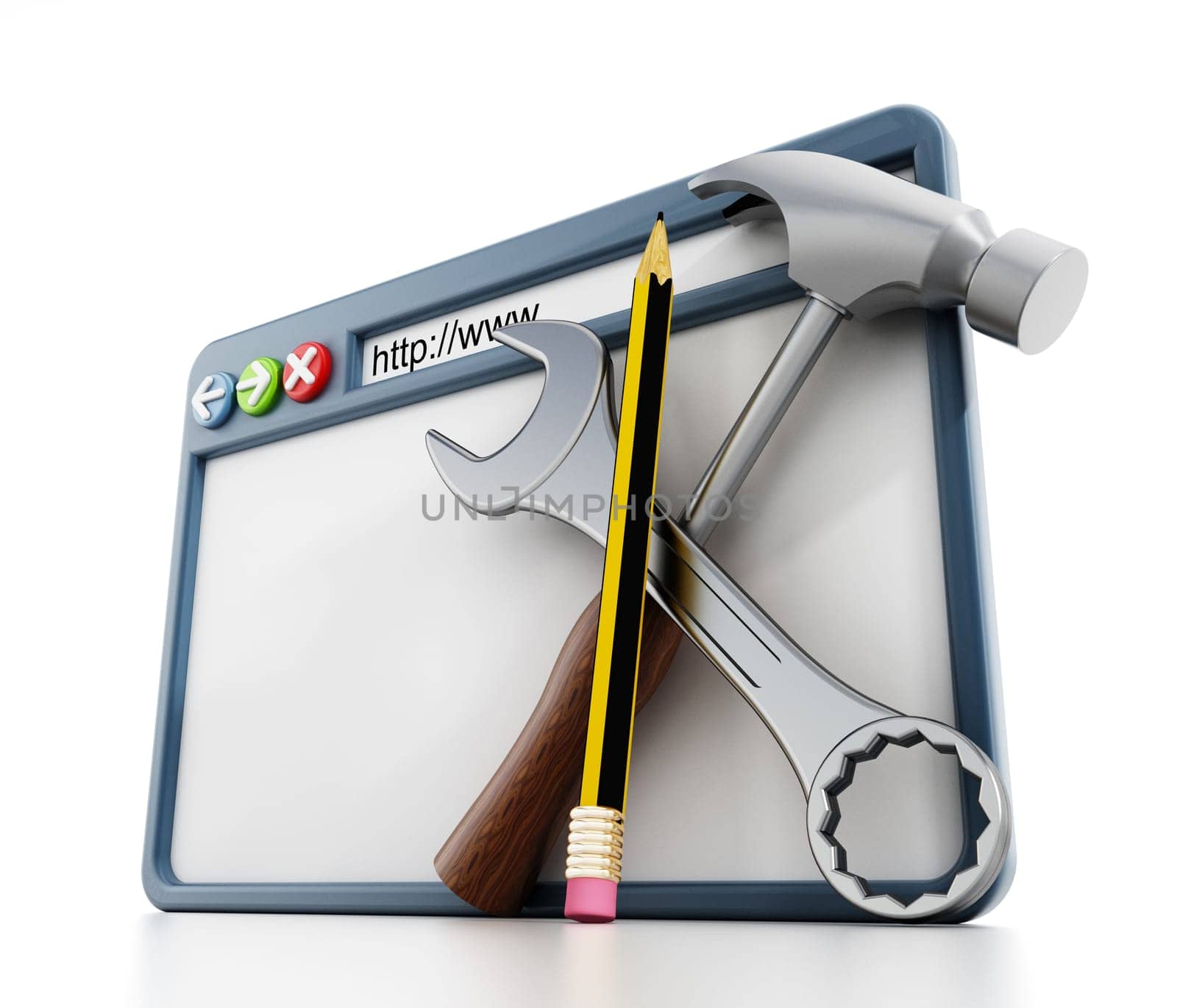 Website construction concept with webpage and hand tools