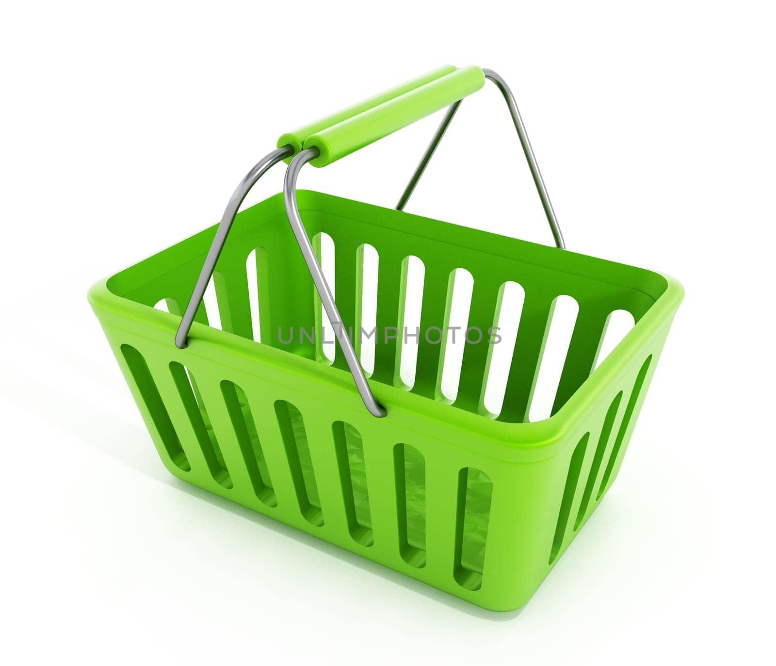 Empty shopping basket with percentage icon isolated on white background