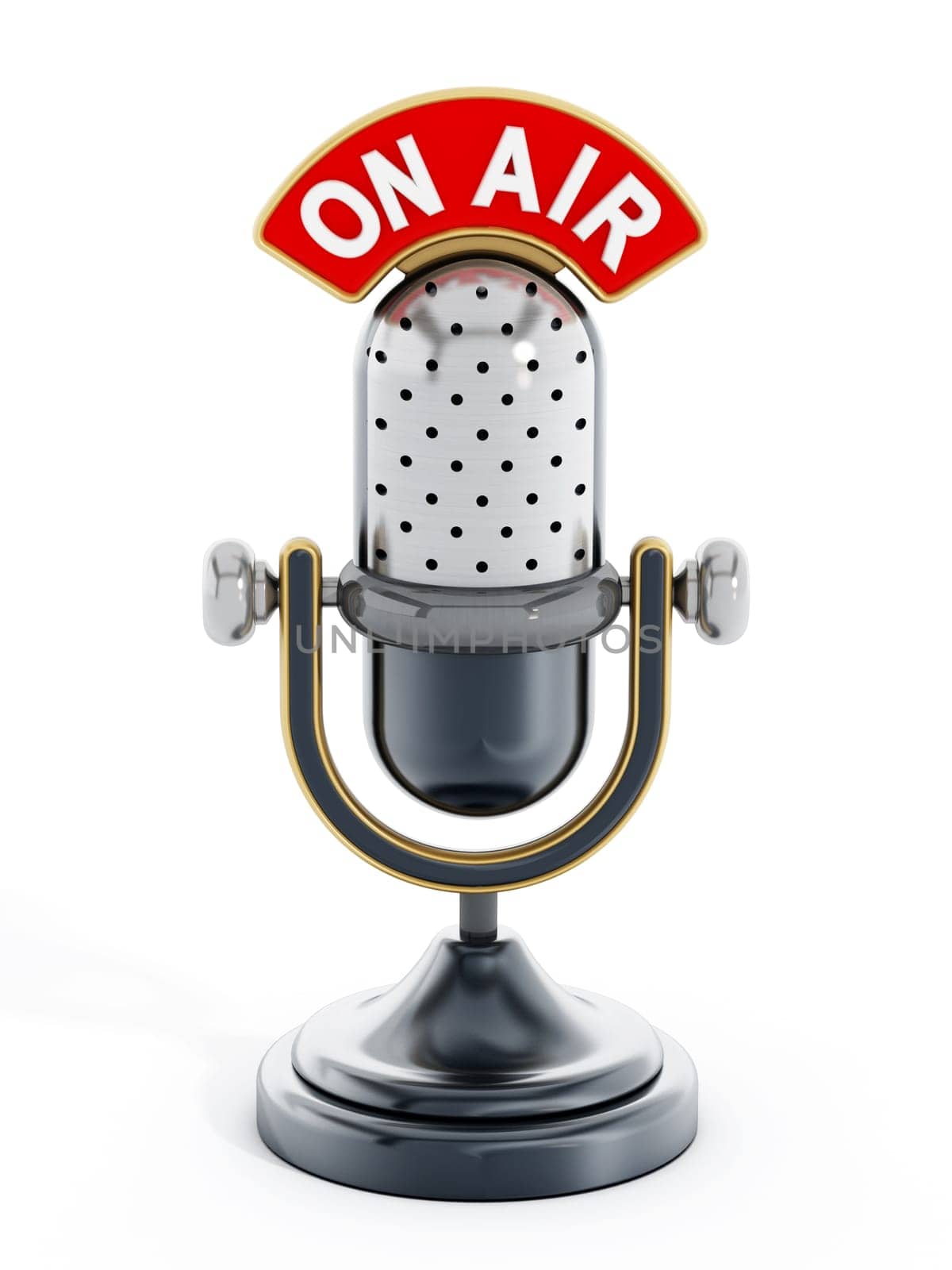 Vintage microphone with on air text isolated on white background