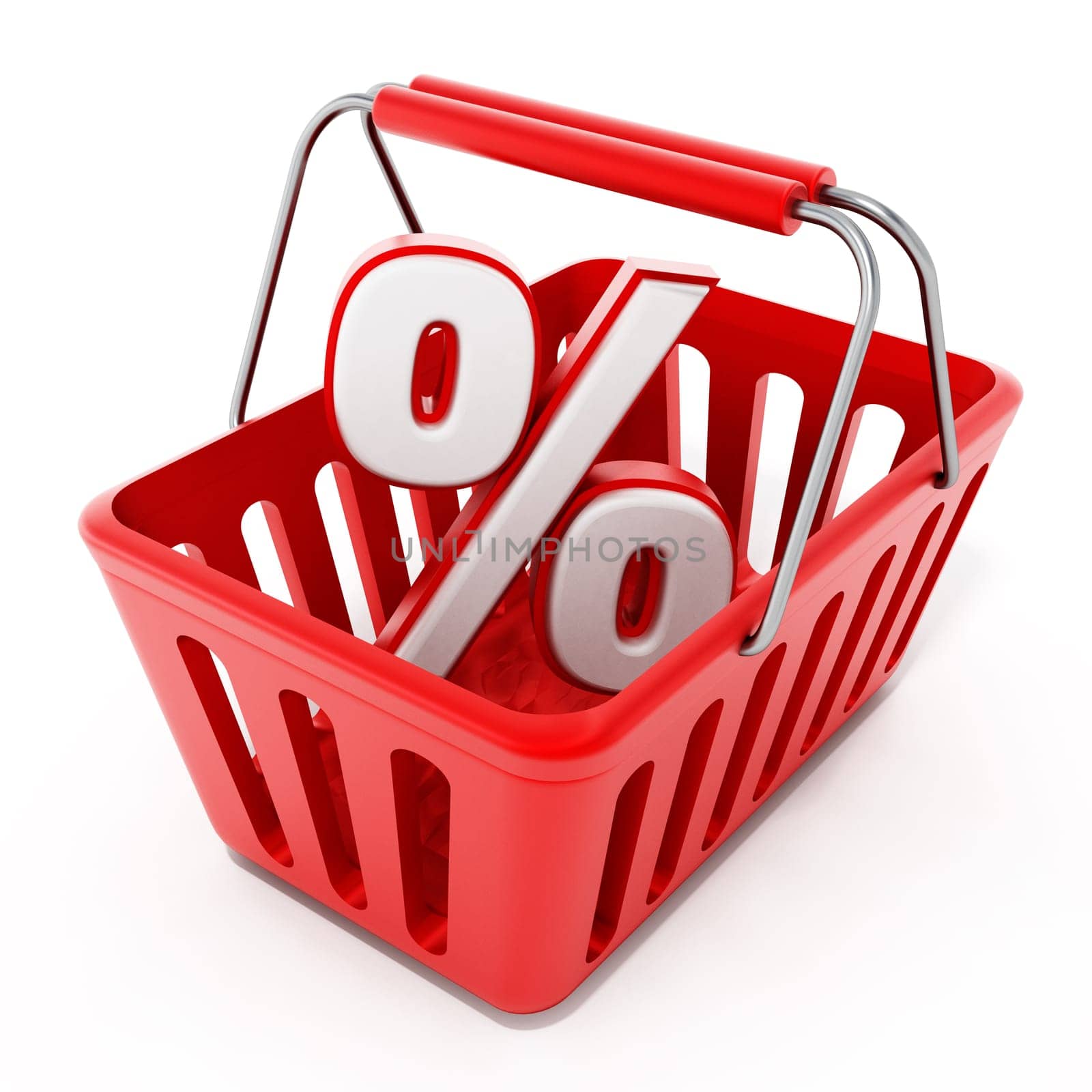 Shopping basket with percentage icon isolated on white background