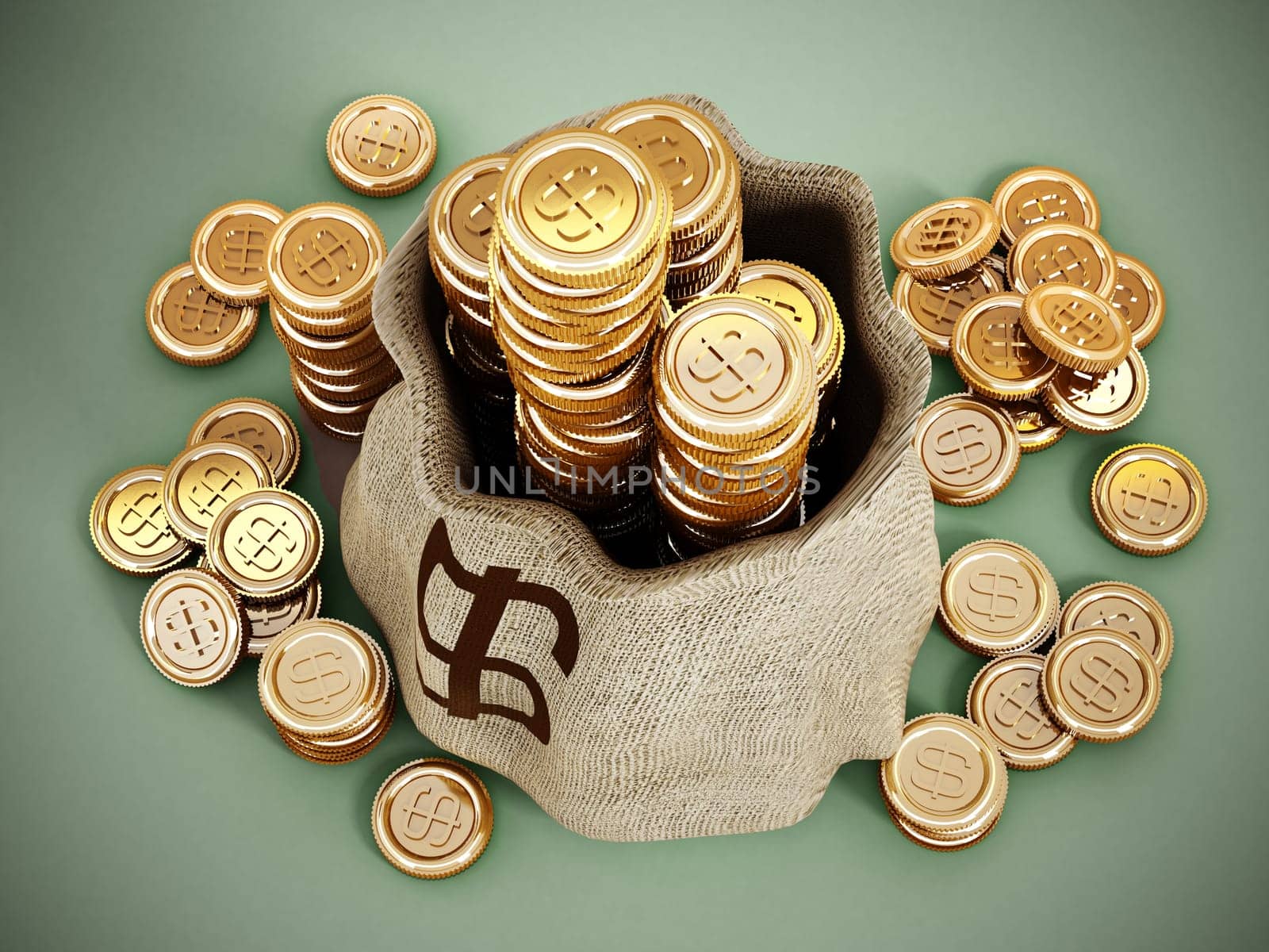 Bag of gold isolated on white background