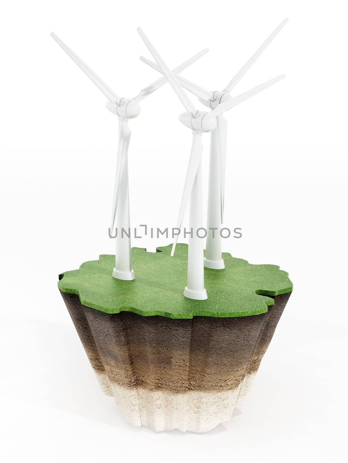 Wind turbines on the grass isolated on white background