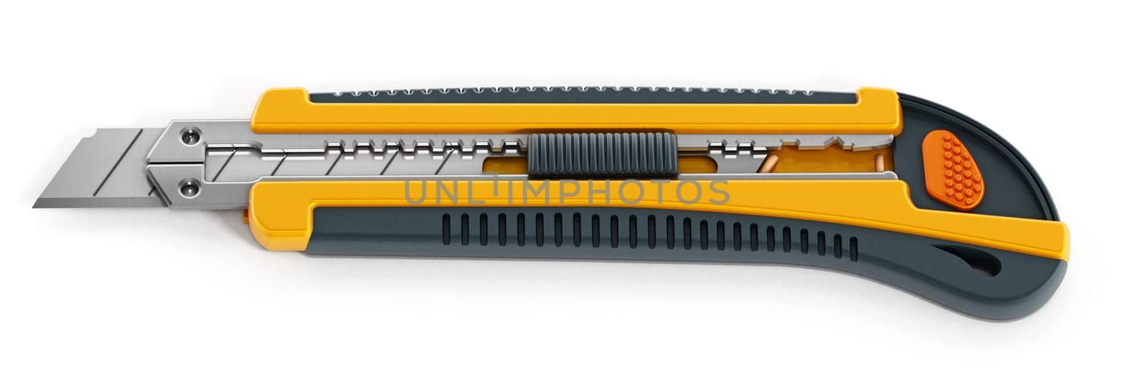 Yellow box cutter isolated on white background
