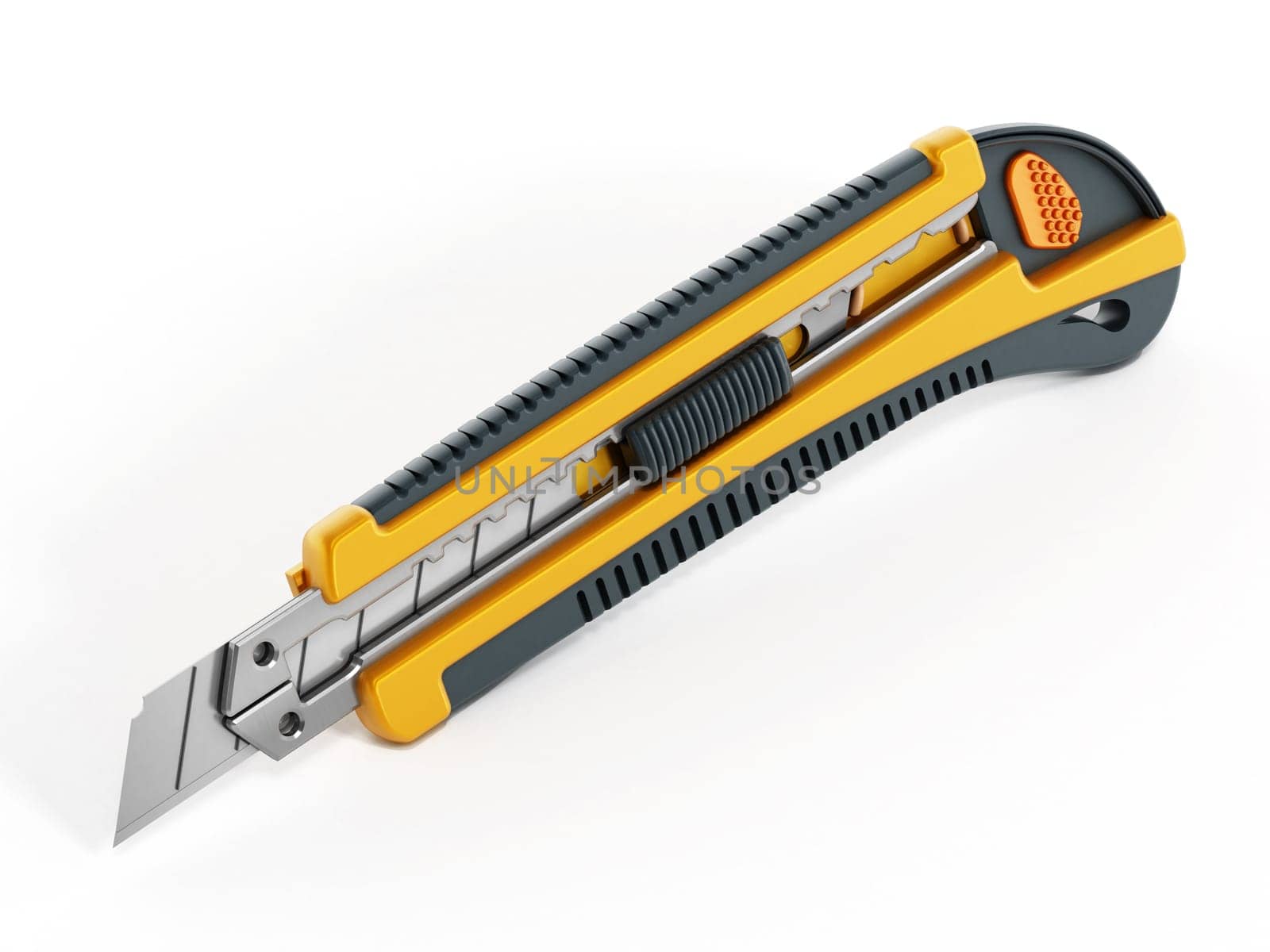 Yellow box cutter isolated on white background