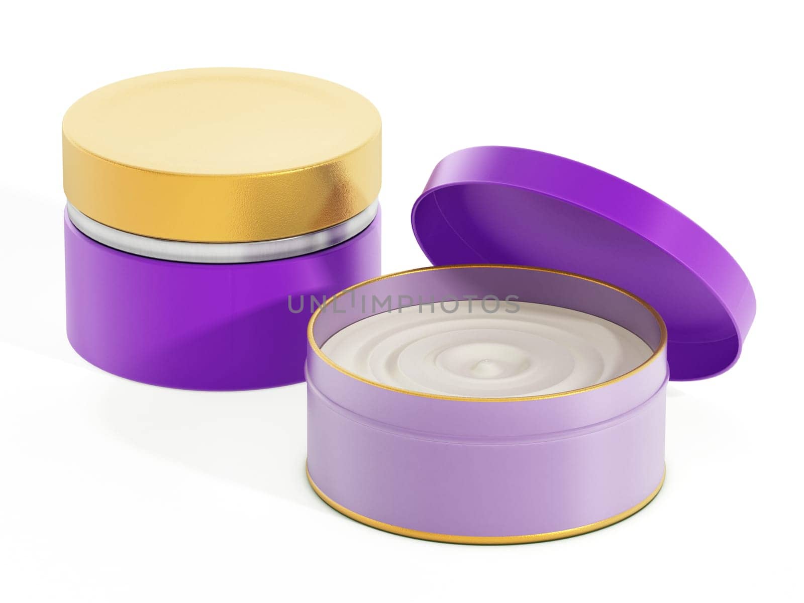 Moisturizer cream in purple container isolated on white background