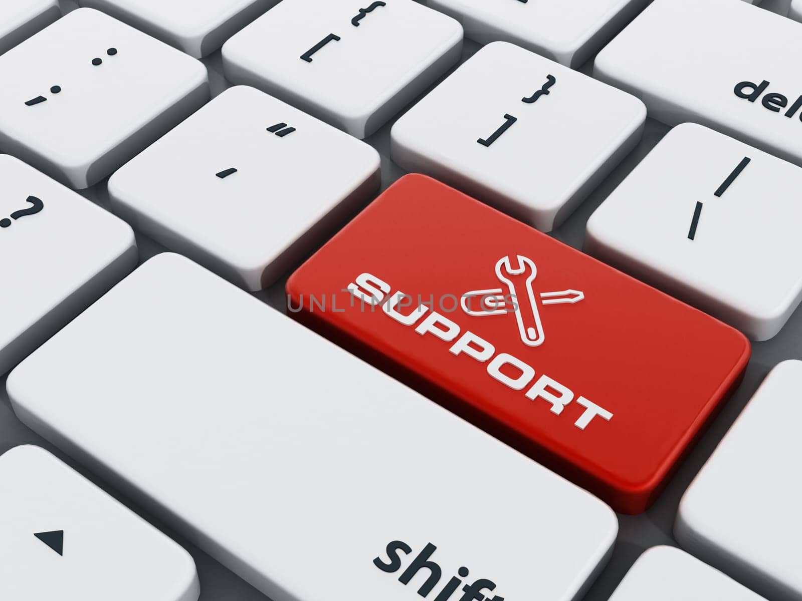 Red support key on computer keyboard