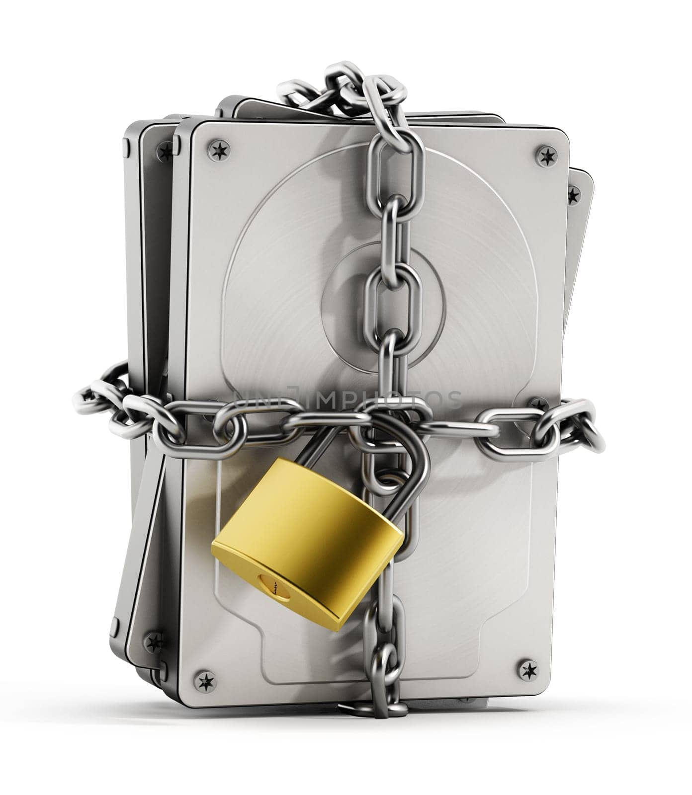 Hard drive wrapped with chain and secured with a padlock