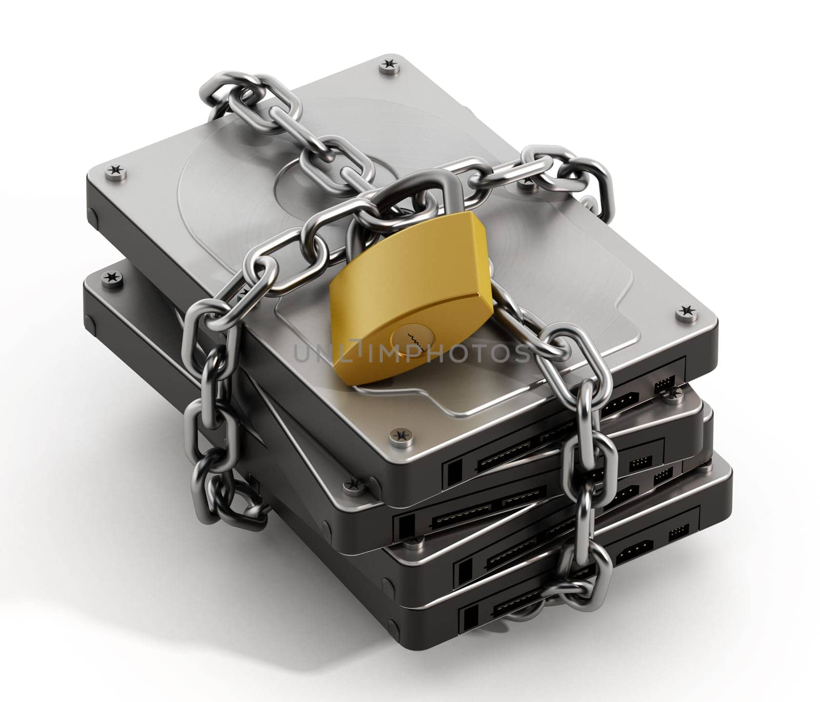 Hard drive wrapped with chain and secured with a padlock