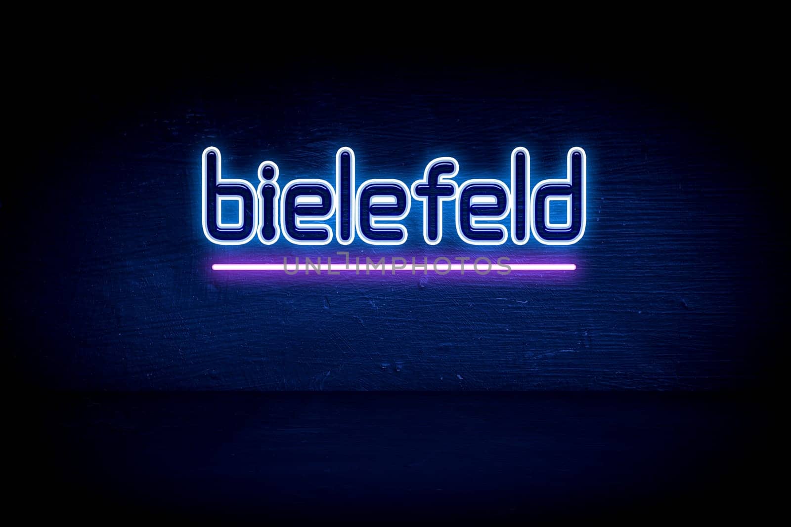Bielefeld - blue neon announcement signboard