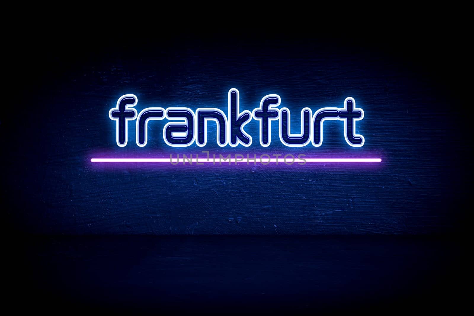 Frankfurt - blue neon announcement signboard