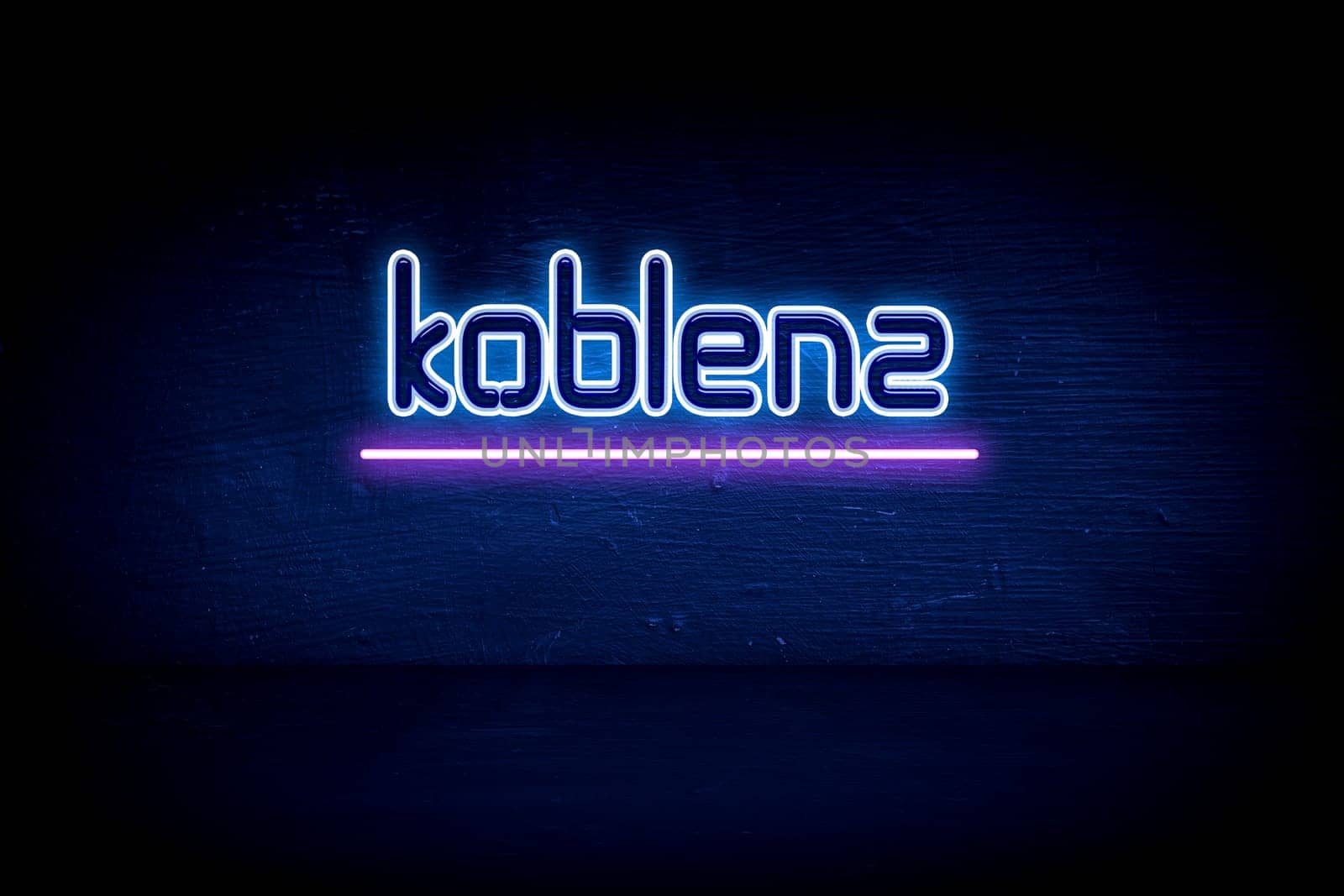 Koblenz - blue neon announcement signboard
