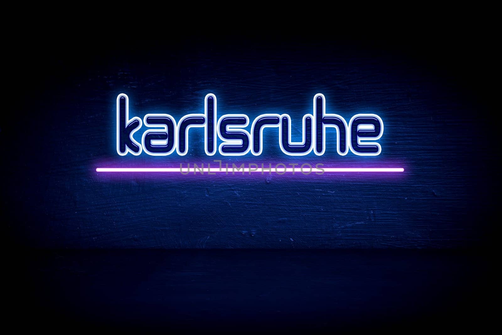 Karlsruhe - blue neon announcement signboard