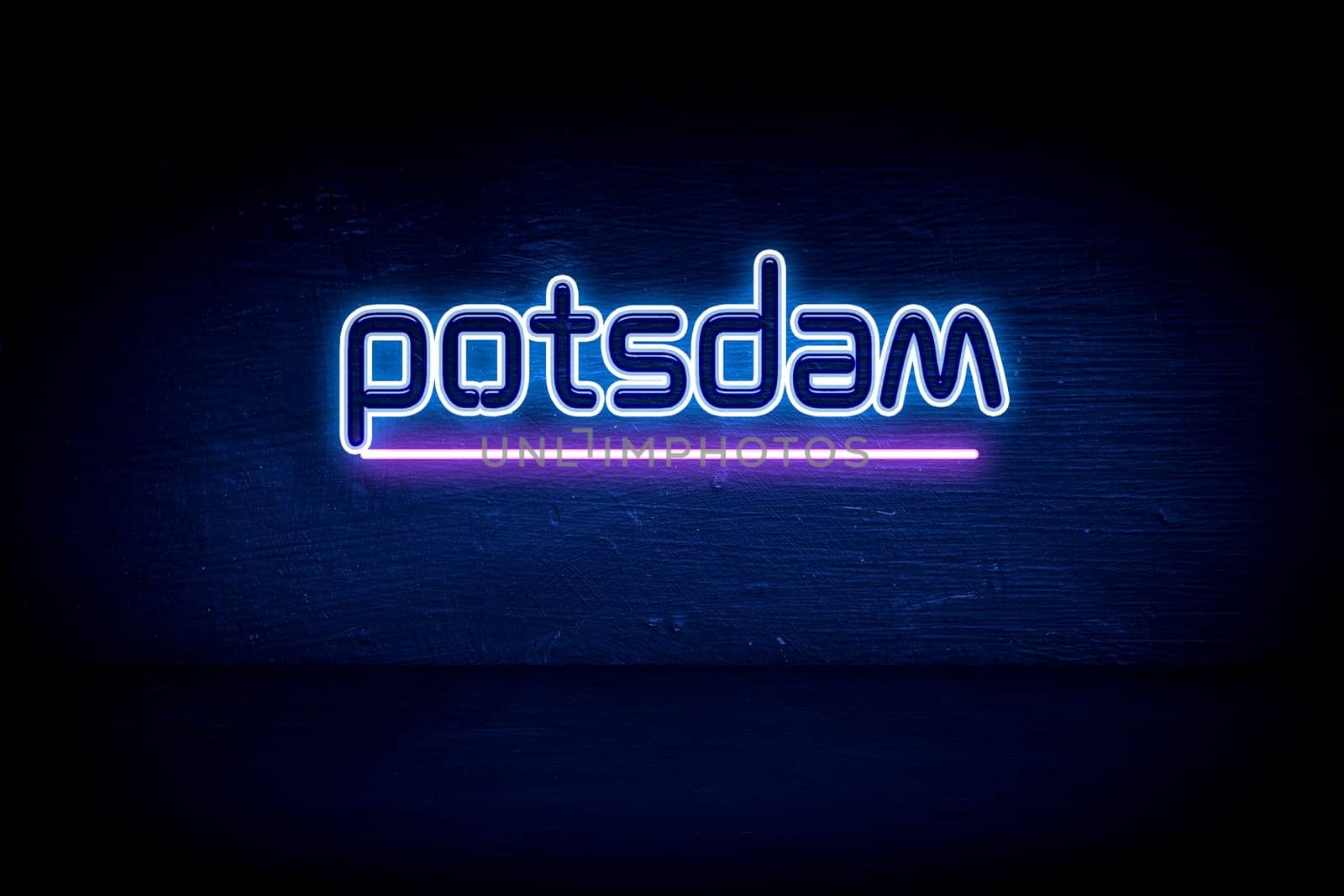 Potsdam - blue neon announcement signboard