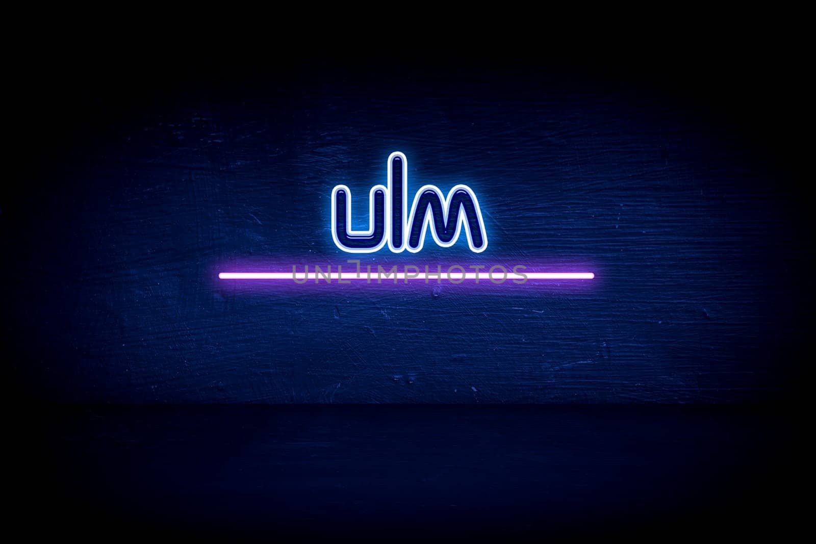 Ulm - blue neon announcement signboard